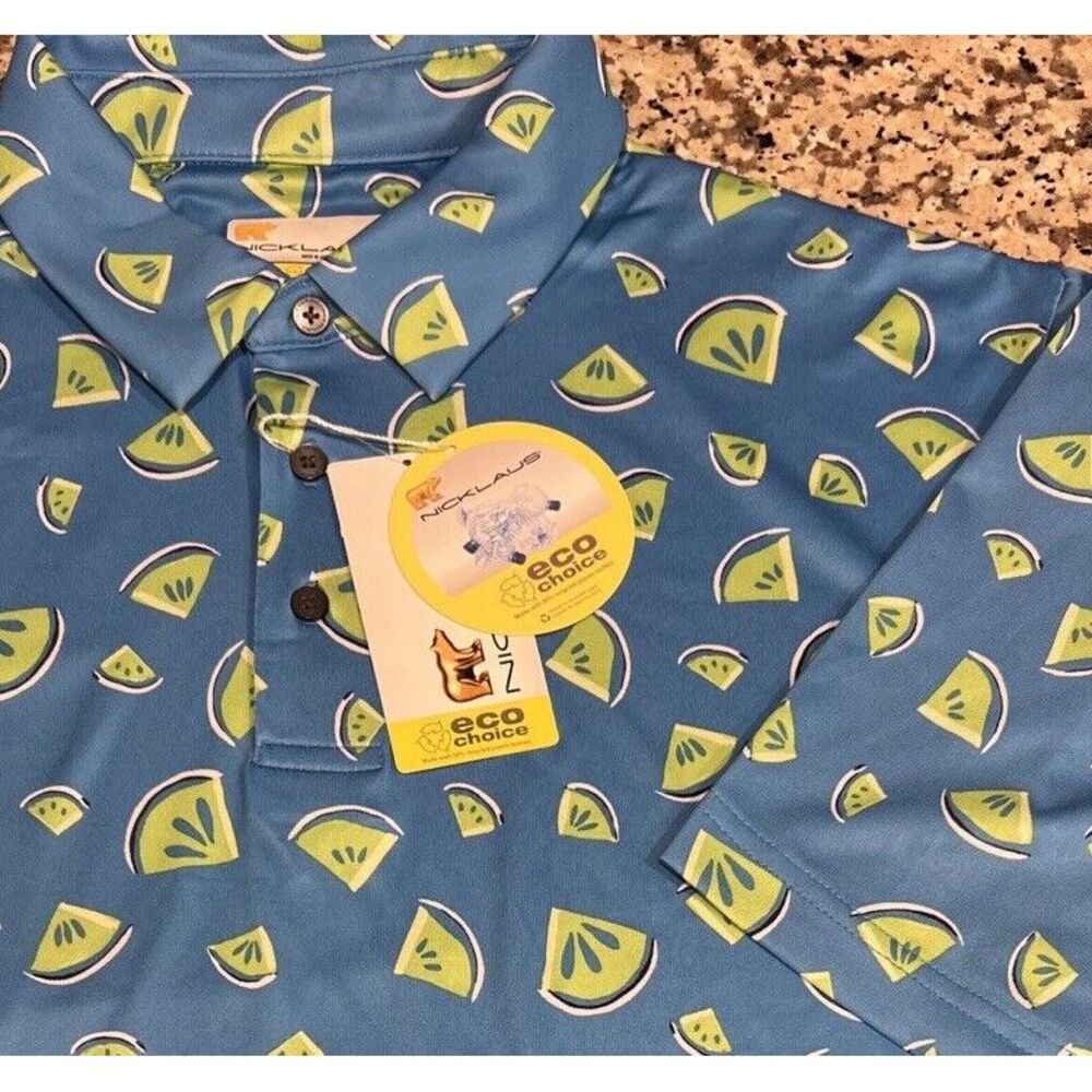 New $30 Jack Nicklaus Lime Slices Golden‎ Bear Eco Choice Golf Polo Shirt Large